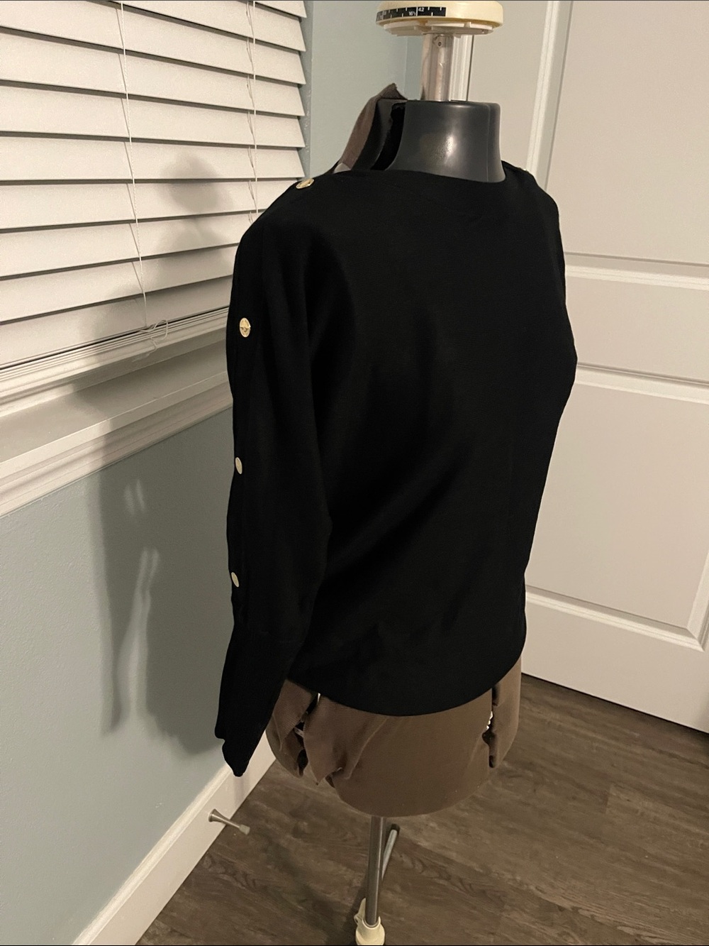 Anne Klein Black Pullover with Gold Button Detail
